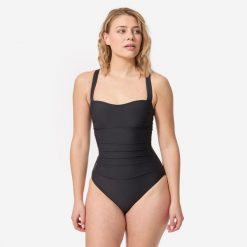 Kostium kąpielowy jednoczęściowy surfingowy damski Olaian Dora. Czarne bikini OLAIAN, bez wzorów, sportowe. Za 149.99 zł.
