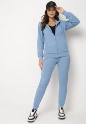 Niebieski Komplet Dresowy z Bawełną Bluza z Kapturem i Spodnie Jogger Sinaria. Niebieskie bluzy Born2be, l, bez wzorów, z bawełny, eleganckie, bez ramiączek, z kapturem. W wyprzedaży za 110.49 zł.