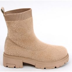 PA1 Botki skarpetkowe Roanna Khaki beżowy. Brązowe botki PA1, bez wzorów, z futra, bez obcasa, bez zapięcia. Za 220.23 zł.