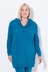 Damskie Bluza dresowa ozdobna lamówka oversize kaptur. Niebieskie bluzy z kapturem Ulla Popken, plus size, bez wzorów, z bawełny, bez kaptura. Za 174.99 zł.