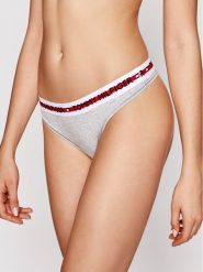 Tommy Hilfiger Stringi Thong UW0UW02458 Szary. Szare stringi Tommy Hilfiger, bez wzorów, z bawełny. Za 59.99 zł.