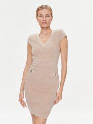 Guess Sukienka dzianinowa 4RGK01 5661Z Beżowy Slim Fit. Brązowe sukienki Guess, z aplikacjami, z dzianiny, bez kołnierzyka, bez ramiączek. Za 1,269.00 zł.