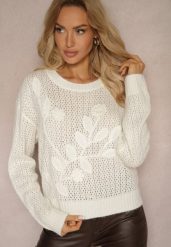 Jasnobeżowy Sweter Ozdobiony Kwiecistymi Aplikacjami z Domieszką Wełny Saiera. Brązowe swetry Renee, m, z aplikacjami, z wełny, casualowe, bez ramiączek. W wyprzedaży za 127.99 zł.