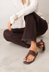 Brązowe Klapki VICES w Typie Japonek z Ozdobą na Dużym Palcu Ettelhe. Brązowe klapki Renee, z aplikacjami, z jeansu, casualowe, bez obcasa, na płaskiej podeszwie, bez zapięcia. Za 59.99 zł.