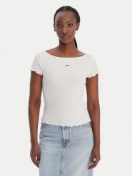 Tommy Jeans T-Shirt Lettuce Edge DW0DW22460 Écru Slim Fit. T-shirty Tommy Jeans, s, bez wzorów, z bawełny, bez kołnierzyka, bez ramiączek. Za 189.99 zł.