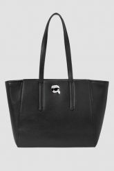KARL LAGERFELD Czarna shopperka Leather Tote Pin. Czarne shopper bag KARL LAGERFELD, bez wzorów, ze skóry, bez dodatków. W wyprzedaży za 809.99 zł.