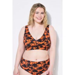 Damski Top od bikini miękkie miseczki nadruk z palmami. Brązowe bikini Ulla Popken, bez wzorów, z elastanu. Za 143.99 zł.