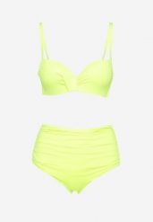 Jasnozielone Bikini Biustonosz na Cienkich Regulowanych Ramiączkach Majtki z Wysokim Stanem i Marszczeniem Ninamarie. Zielone bikini Born2be, z aplikacjami, wakacyjne. W wyprzedaży za 55.24 zł.