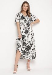 Biało-Czarna Sukienka Długa z Kopertową Górą w Kwiatowy Print Solmare. Białe sukienki Born2be, na co dzień, l, bez wzorów, eleganckie, bez kołnierzyka, bez ramiączek, maxi, kopertowe. W wyprzedaży za 55.24 zł.