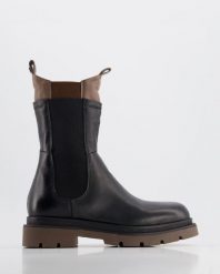 SZTYBLETY DAMSKIE P75202 NERO-NUT. Czarne botki Venezia, bez wzorów, ze skóry, bez obcasa, bez zapięcia. Za 439.00 zł.