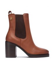Tommy Hilfiger Botki Square Toe Chelsea High Block Hl FW0FW08844 Brązowy. Brązowe botki Tommy Hilfiger, bez wzorów, ze skóry, bez obcasa, na słupku, bez zapięcia. Za 719.99 zł.