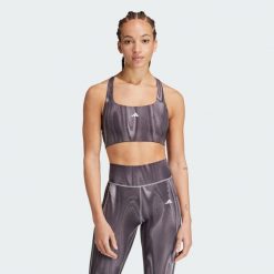 Biustonosz Powerimpact Training Medium-Support 3-Stripes. Fioletowe biustonosze sportowe adidas, bez wzorów, z materiału, na fitness i siłownię. Za 229.00 zł.