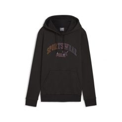 Damska bluza z kapturem ESS+ LOGO LAB PUMA Black. Czarne bluzy Puma, xs, bez wzorów, sportowe, bez ramiączek, z kapturem. Za 193.00 zł.