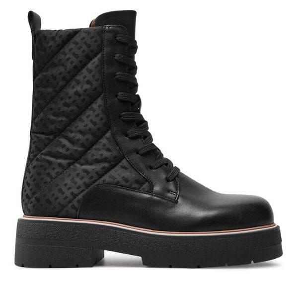 Trzewiki BOSS. Czarne botki Boss, bez wzorów, bez obcasa, na płaskiej podeszwie, bez zapięcia. Za 1,029.00 zł.