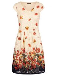 APART Sukienka w kolorze kremowym ze wzorem rozmiar: M. Brązowe sukienki Apart, m, bez wzorów, bez kołnierzyka, bez ramiączek, mini, rozkloszowane. Za 157.35 zł.