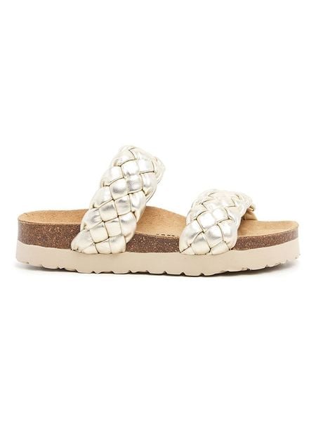 Billowy Klapki w kolorze złotym rozmiar: 36. Żółte klapki Billowy, bez wzorów, klasyczne, z otwartym noskiem, bez obcasa, bez zapięcia. Za 194.15 zł.