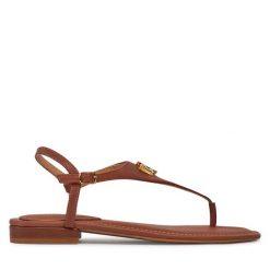 Sandały LAUREN RALPH LAUREN. Brązowe sandały Lauren Ralph Lauren, bez wzorów, bez obcasa, na płaskiej podeszwie, bez zapięcia. Za 399.99 zł.