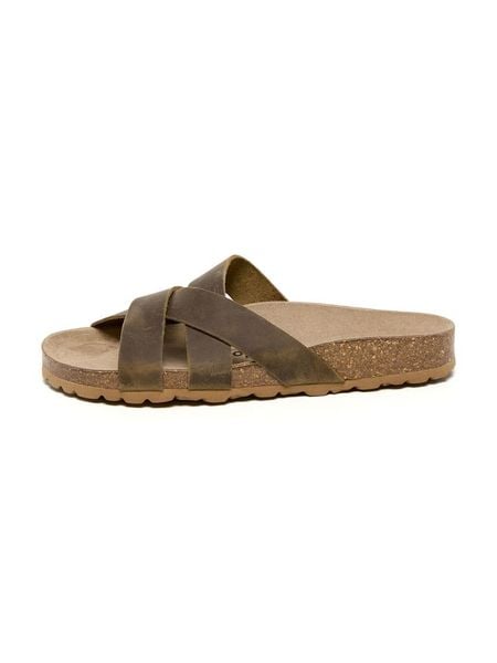 Billowy Skórzane klapki w kolorze khaki rozmiar: 39. Brązowe klapki Billowy, bez wzorów, klasyczne, z otwartym noskiem, bez obcasa, bez zapięcia. Za 192.79 zł.