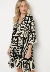 Czarna Bawełniana Sukienka o Rozkloszowanym Kroju z Geometrycznym Wzorem Talienna. Czarne sukienki Born2be, na co dzień, l, bez wzorów, z bawełny, eleganckie, bez kołnierzyka, bez ramiączek, midi, proste. Za 69.99 zł.