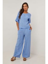 Le Monde du Lin Lniana bluzka w kolorze błękitnym rozmiar: 36/38. Niebieskie bluzki Le Monde du Lin, bez wzorów, ze lnu, klasyczne, bez kołnierzyka, bez ramiączek. Za 165.99 zł.