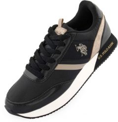 Obuwie damskie USA Polo Assn. trampki czarne. Czarne trampki sportowe 7-SERIES, z aplikacjami, ze skóry, bez zapięcia. Za 255.99 zł.