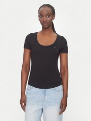 Tommy Jeans T-Shirt Essential DW0DW20916 Czarny Regular Fit. Czarne t-shirty Tommy Jeans, xxs, bez wzorów, z jeansu, bez kołnierzyka, bez ramiączek. Za 169.99 zł.