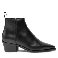 Botki Calvin Klein Jeans. Czarne botki Calvin Klein Jeans, bez wzorów, z jeansu, bez obcasa, na słupku, bez zapięcia. Za 599.99 zł.
