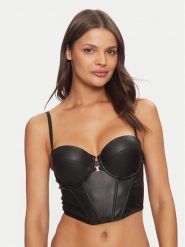 Guess Biustonosz top O4BC11 WGI80 Czarny. Czarne biustonosze Guess, xl, z aplikacjami, ze skóry, bez kołnierzyka, bez ramiączek. Za 219.99 zł.