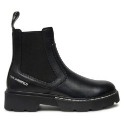 Sztyblety KARL LAGERFELD. Czarne botki KARL LAGERFELD, bez wzorów, bez obcasa, bez zapięcia. Za 599.99 zł.