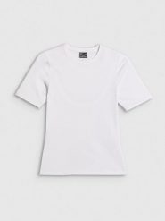4F T-shirt slim gładki damski - biały S. Białe t-shirty 4f, s, bez wzorów, z materiału, bez kołnierzyka, bez ramiączek. Za 59.99 zł.