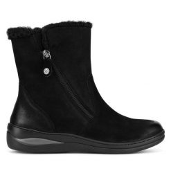Botki Go Soft. Czarne botki GO SOFT, bez wzorów, bez obcasa, na płaskiej podeszwie, bez zapięcia. Za 188.99 zł.