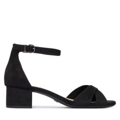 Sandały Tamaris. Czarne sandały Tamaris, bez wzorów, bez obcasa, na słupku, bez zapięcia. Za 289.99 zł.