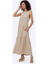 Heine Sukienka w kolorze beżowym rozmiar: 46. Brązowe sukienki Heine, na co dzień, bez wzorów, bez kołnierzyka, bez ramiączek, maxi, proste. Za 82.99 zł.