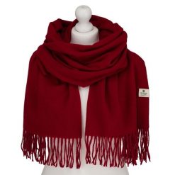 Elegancki, czerwony szalik damski z poliestru - Peterson. Czerwone szaliki i kominy Peterson, na jesień, bez wzorów, eleganckie. Za 54.99 zł.