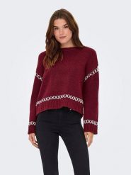 ONLY Sweter w kolorze bordowym rozmiar: M. Czerwone swetry ONLY, m, bez wzorów, bez ramiączek. Za 109.26 zł.