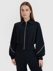 4F Bluza dresowa rozpinana bez kaptura damska 4F x Anna Lewandowska - czarna S. Czarne bluzy bez kaptura 4f, s, bez wzorów, z dresówki, bez kaptura. Za 159.99 zł.