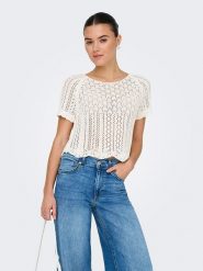 ONLY Sweter w kolorze kremowym rozmiar: M. Brązowe swetry ONLY, m, bez wzorów, z bawełny, bez ramiączek. Za 88.23 zł.