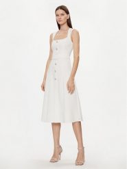 Nissa Sukienka koktajlowa RC14788 Biały Slim Fit. Białe sukienki Nissa, bez wzorów, z syntetyku, wizytowe, bez kołnierzyka, bez ramiączek. Za 1,529.00 zł.
