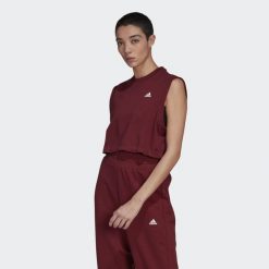 Koszulka damska Adidas Move Studio krótka top bordowa. Czerwone t-shirty sportowe adidas, xs, bez wzorów, z bawełny, sportowe, bez kołnierzyka, bez ramiączek. Za 103.00 zł.