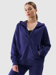 4F Bluza dresowa rozpinana z kapturem damska - granatowa L. Niebieskie bluzy 4f, l, bez wzorów, z bawełny, z kapturem. W wyprzedaży za 119.99 zł.