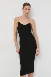 Elisabetta Franchi sukienka kolor czarny mini dopasowana. Czarne sukienki Elisabetta Franchi, bez wzorów, z dzianiny, bez kołnierzyka, bez ramiączek, mini, dopasowane. W wyprzedaży za 1,499.90 zł.