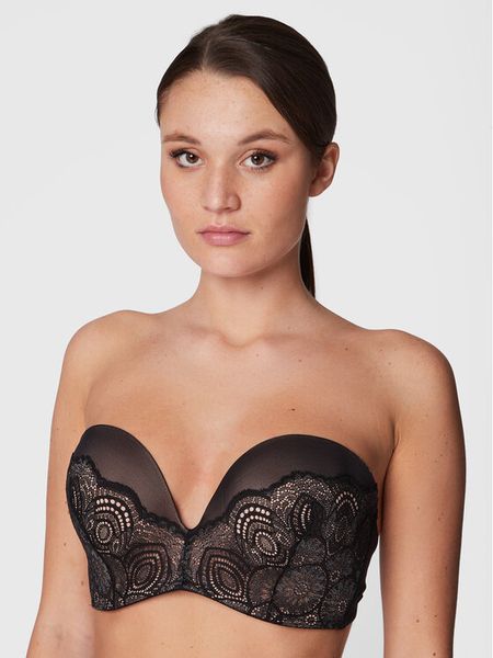 Wonderbra Biustonosz bardotka WB000BHO Czarny. Czarne biustonosze Wonderbra, bez wzorów, z syntetyku. Za 369.99 zł.