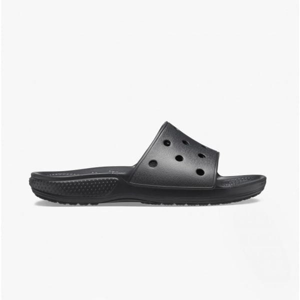 Klapki basenowe Crocs Classic Slide. Czarne klapki Crocs, bez wzorów, sportowe, bez obcasa, bez zapięcia. Za 109.99 zł.