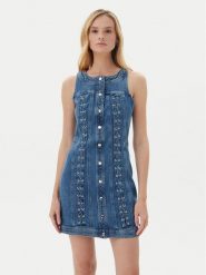 Guess Sukienka 175261 Niebieski Classic Fit. Niebieskie sukienki Guess, xs, z aplikacjami, z bawełny, bez kołnierzyka, bez ramiączek. Za 679.99 zł.