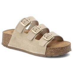 Klapki damskie Yokono, cholewka ze skóry naturalnej odkryty fason trzy regulowane paski z klamrami, beżowe, Wiwi-263. Brązowe klapki Yokono, bez wzorów, ze skóry, bez obcasa, bez zapięcia. Za 249.00 zł.