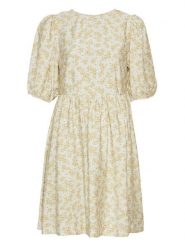MOSS COPENHAGEN Sukienka "Marva Ladonna" w kolorze żółto-beżowym rozmiar: L. Brązowe sukienki Moss Copenhagen, na imprezę, l, bez wzorów, z wiskozy, klasyczne, bez kołnierzyka, bez ramiączek, mini. Za 136.45 zł.