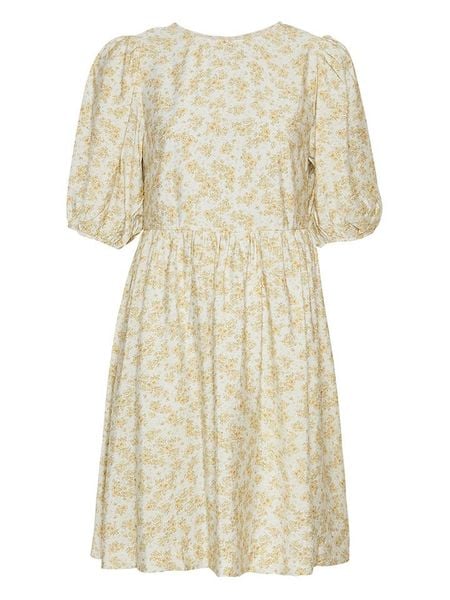 MOSS COPENHAGEN Sukienka "Marva Ladonna" w kolorze żółto-beżowym rozmiar: M. Brązowe sukienki Moss Copenhagen, na imprezę, m, bez wzorów, z wiskozy, klasyczne, bez kołnierzyka, bez ramiączek, mini. Za 131.12 zł.