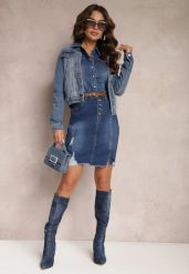Niebieska Jeansowa Spódnica Mini z Guzikami Karandi. Niebieskie spódnice Renee, l, bez wzorów, z jeansu, mini. W wyprzedaży za 55.99 zł.