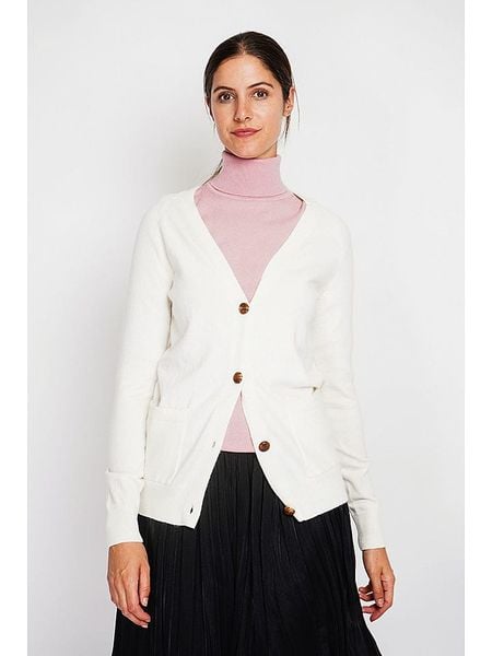 ASSUILI Kardigan w kolorze białym rozmiar: 40. Białe swetry Assuili, bez wzorów, klasyczne, bez ramiączek. Za 113.99 zł.