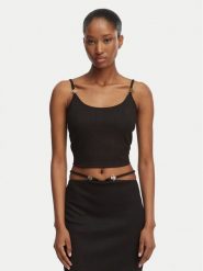 Guess Top E6GP01 KG322 Czarny Slim Fit. Czarne topy Guess, s, z aplikacjami, z syntetyku, bez kołnierzyka, bez ramiączek. Za 174.99 zł.